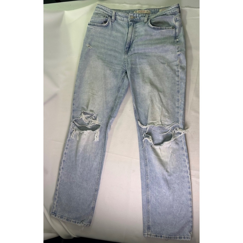 GUESS 80s Straight High Rise Distressed Light‎ Wash Denim Jeans Women's Size 31